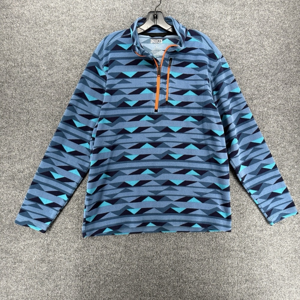 Duluth Sweater Mens M Fleece 1/4 Zip Pullover Blue Geometrical Outdoor Casual
